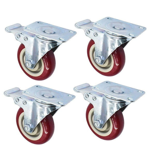 EPOTOOR 4 Pack Swivel Caster Wheels, 4 Inch Heavy Duty Industrial Casters with Brake No Noise Locking Casters for Industrial Furniture Work Bench Trolley Casters (Red)