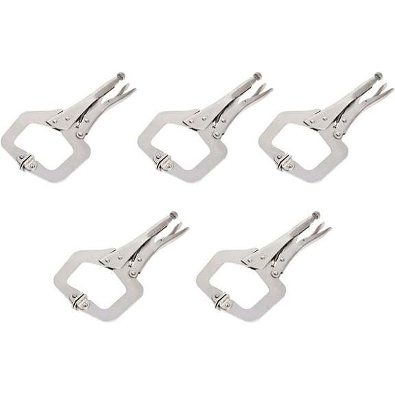 EPOTOOR 5-Pack 11 Inch Locking C-Clamp Adjustable Pliers, C-Pliers Welding Clamps Set with Swivel Pad Vise Jaws for Home & Workshop Use