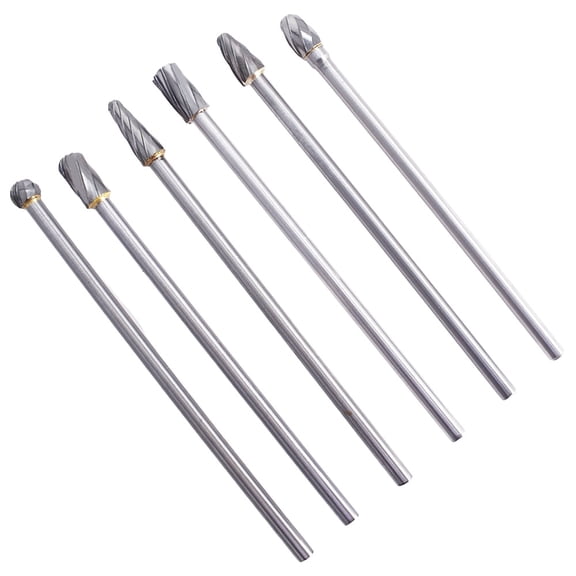 EPOTOOR 6pcs 10mm Rotary Aluminum Cut Burr 6mm 1/4" Shank 150mm Long Reach Carbide Burs