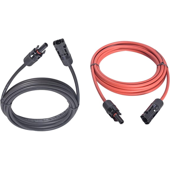 EPOTOOR A Pair of 12AWG Solar Panel Extension Cable 15 Feet Red and Black Cable Wire Connector