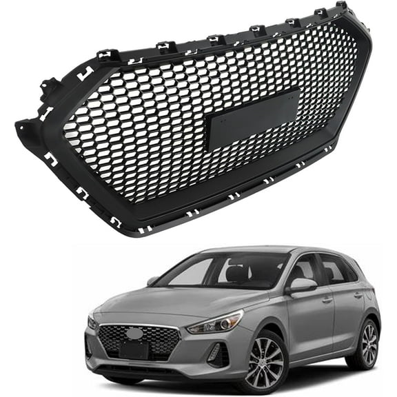 EPOTOOR Black Plastic Front Bumper Hood Grille Middle Grill Replacement for 2017-2018 Elantra