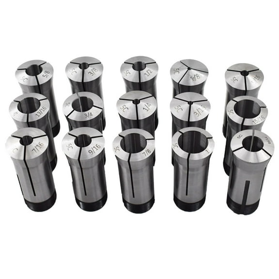 EPOTOOR Collet Set 5C Round Bore Collet 1/8-1 Inch for Machining Turning 15 Pcs