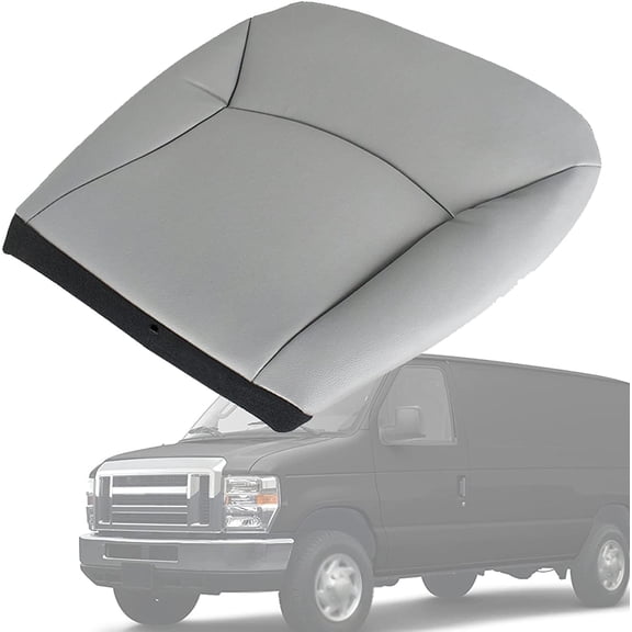 EPOTOOR Driver Side Bottom Car Seat Cover Gray Leather Replacement for 2002-2008 E150 E250 E350 Cargo Van