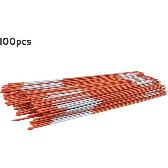 EPOTOOR Fiberglass Driveway Markers Orange Snow Markers 100 Packs Solid Stake 48inch