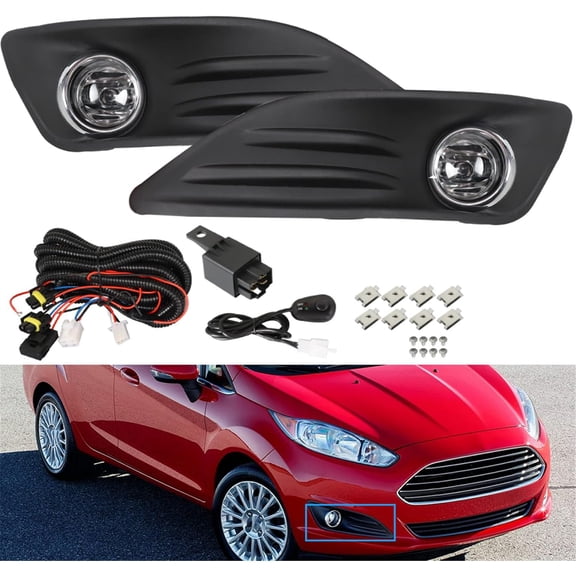 EPOTOOR Fog Lights Assembly Replacement for 2014-2016 Ford Fiesta Clear Lens Bumper Fog Lamp Left+Right Side (Passenger & Driver Side)
