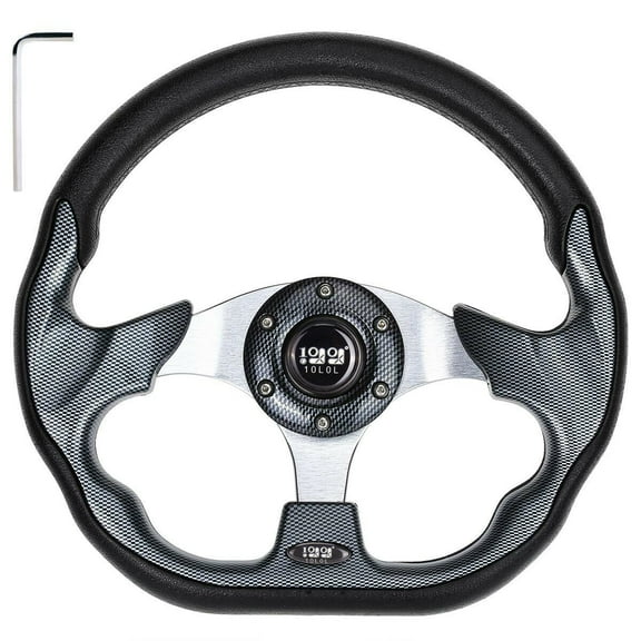 EPOTOOR Golf Cart 12.5 Inch Universal Steering Wheel Replacement for EZGO Yamaha Club Car Black and Carbon Fiber