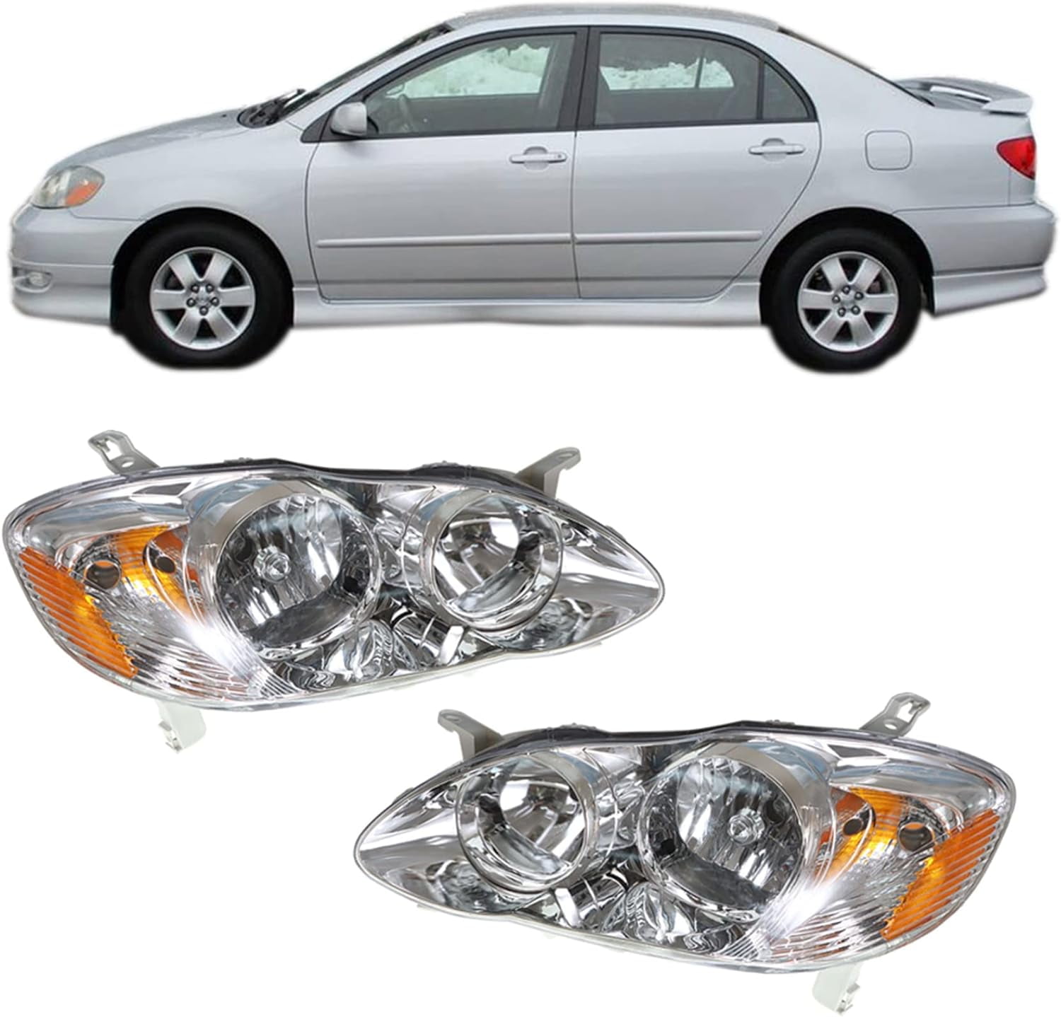 EPOTOOR Headlight Assembly Replacement for Toyota Corolla 2003 2004 ...