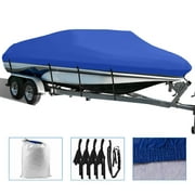 EPOTOOR Heavy-Duty Boat Cover Trailerable Boats Cover with Storage Bag Straps for V-Hull Pro-Style Bass Boats, Fits Boats Length 17-19ft Beam Width up to 96, Dark Blue