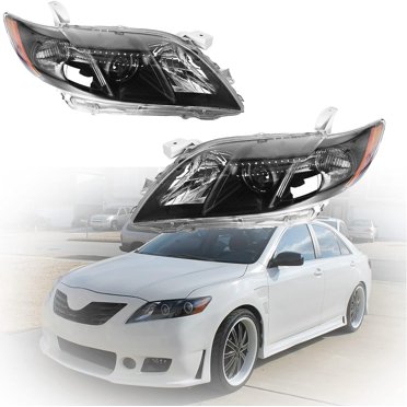 Pair Of Headlights For 2007-2009 Toyota Camry - Chrome Housing With Amber Reflectors - Projector Headlamps LH & RH