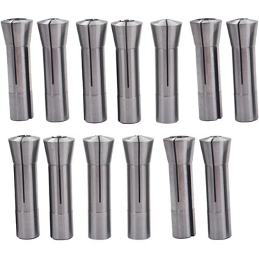 13 Pcs R8 Collet Set 1/8" - 7/8" - 45# Carbon Steel Mill Chuck, 0.0012" TIR