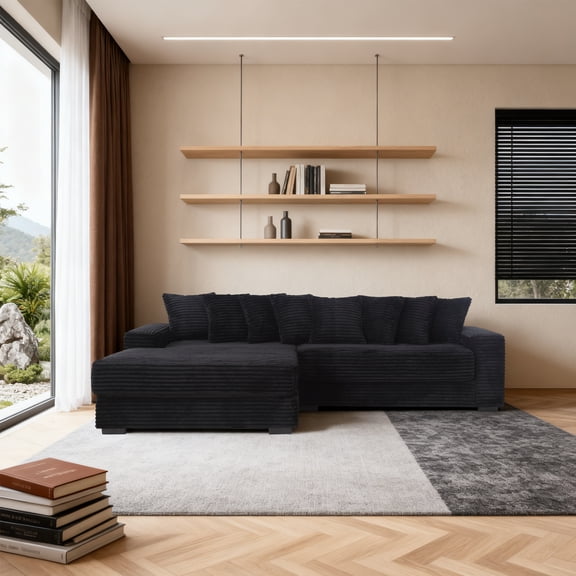 EPOWP Modular Sectional Sofa with 8 Pillows, 111" L Shaped Deep-Seating Couch for Living Room, Black(Left)