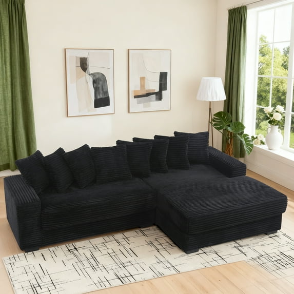 EPOWP Modular Sectional Sofa with 8 Pillows, 111" L Shaped Deep-Seating Couch for Living Room, Black(Right)