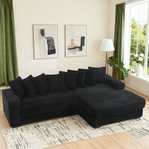 EPOWP Modular Sectional Sofa with 8 Pillows, 111" L Shaped Deep-Seating Couch for Living Room, Black(Right)