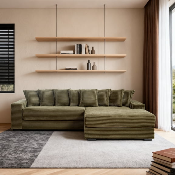 EPOWP Modular Sectional Sofa with 8 Pillows, 111" L Shaped Deep-Seating Couch for Living Room, Green(Right)