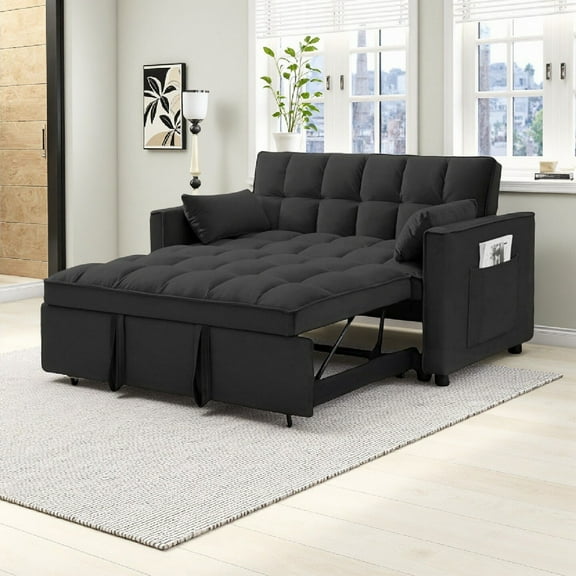 Vinform 54" 3 in 1 Convertible Sleeper Sofa Bed, Pull Out Loveseat Couch with Storage Pocket, Black
