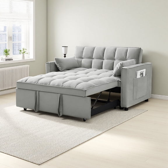 Vinform 54" 3 in 1 Convertible Sleeper Sofa Bed, Pull Out Loveseat Couch with Storage Pocket, Gray