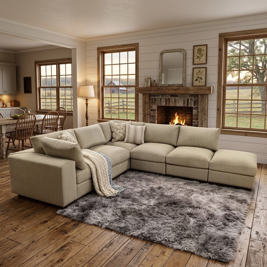 Howcool Cloud Couch Modular Sectional Sofa 6 Seat 122" L Shaped Reversible Convertible Couch, Corduroy Thick Cushion with Movable Ottomans, Washable Removable Cover for Living Room,Camel