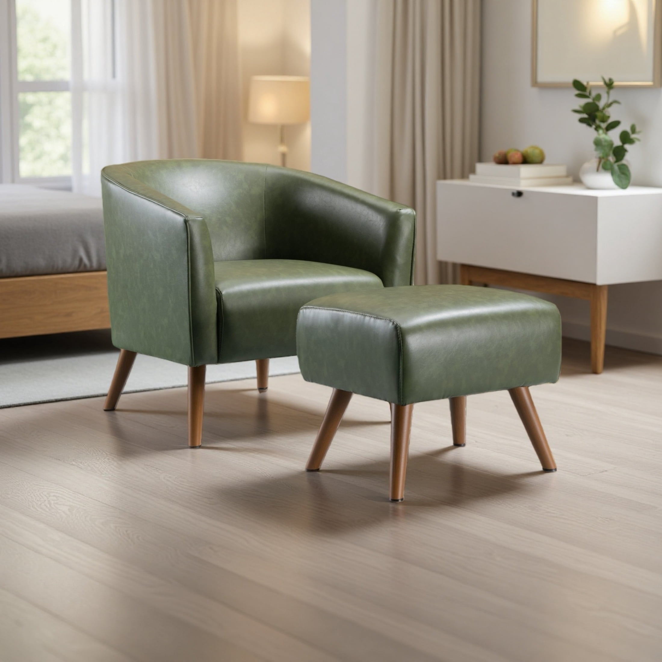 EPOWP Accent Chair, Club Chair with Ottoman, Modern Single Lounge Armchair for Adult, Living Room, Bedroom, Green