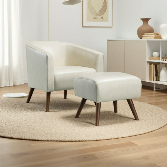 EPOWP Accent Chair, Club Chair with Ottoman, Modern Single Lounge Armchair for Adult, Living Room, Bedroom, White