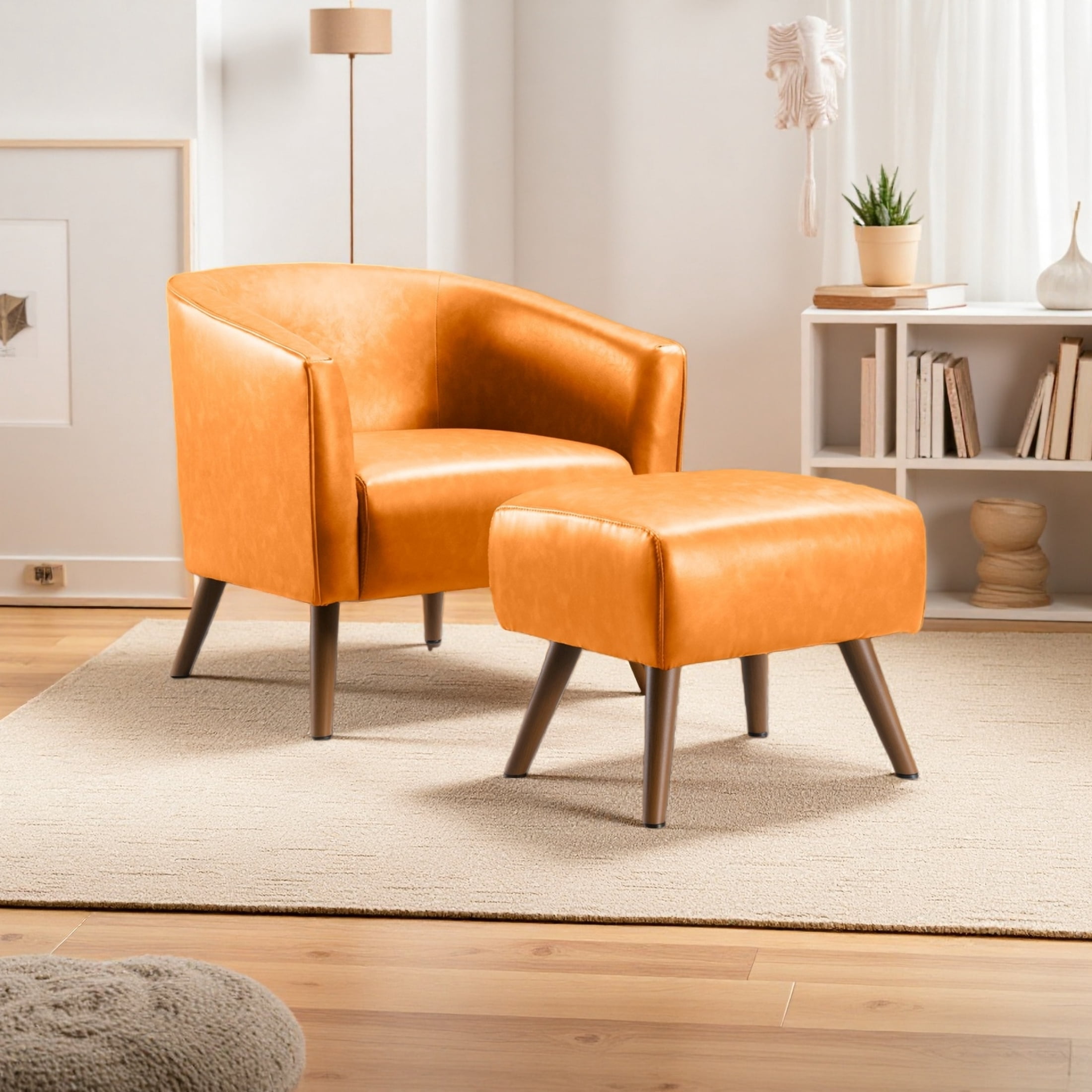 EPOWP Accent Chair, Club Chair with Ottoman, Modern Single Lounge Armchair for Adult, Living Room, Bedroom, Yellow