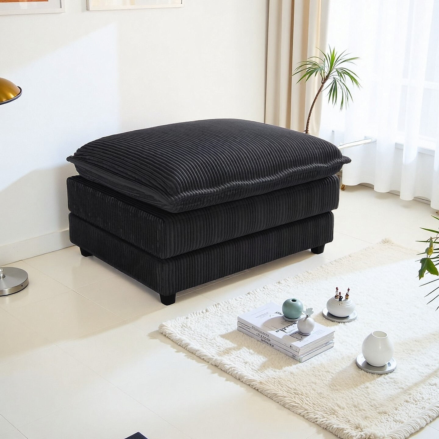 EPOWP Corduroy Ottoman for Modular Sectional Sofa, Black, 1 PCS