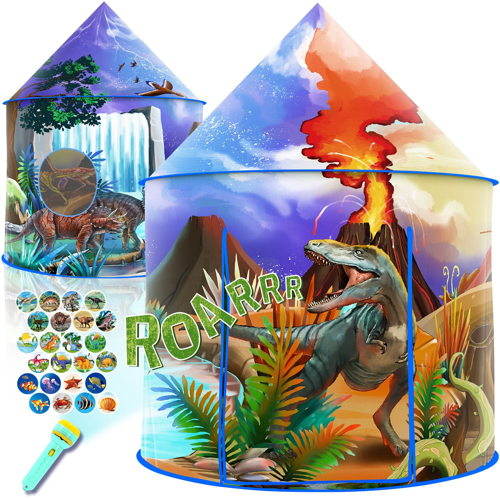 Large Multicolor Dinosaur Adventure Pop-Up Play Tent with Projector