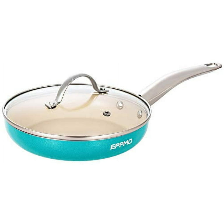 EPPMO Ceramic Nonstick Skillet with Lid, Healthy Non-toxic Frying Pan with  Stainless Steel Handle, Blue, 8 Inch 