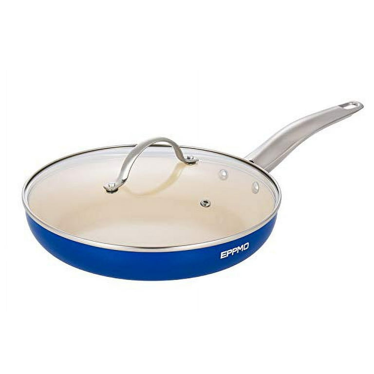 EPPMO Healthy Ceramic Nonstick Frypan, Non-toxic Skillet With Lid,  Dishwasher Safe Cookware,Sapphire Blue, 10 Inch 