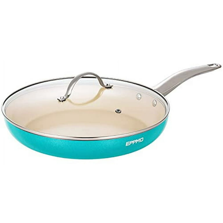 EPPMO Nonstick Ceramic Frying Pan with Lid, 12 Inch, Blue 