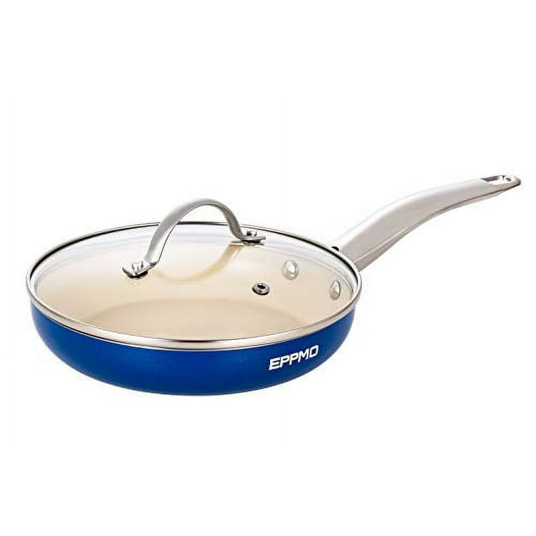 EPPMO Nonstick Frying Pan, Healthy Non-toxic Ceramic Skillet With Stainless  Steel Hand & Lid,Sapphire Blue, 8 Inch 
