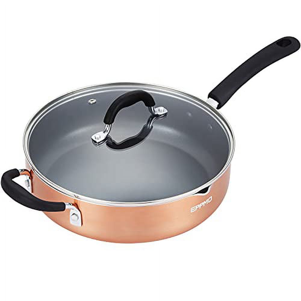 EPPMO Nonstick Sauté Pan With Silicone Helper Handle, Copper Deep