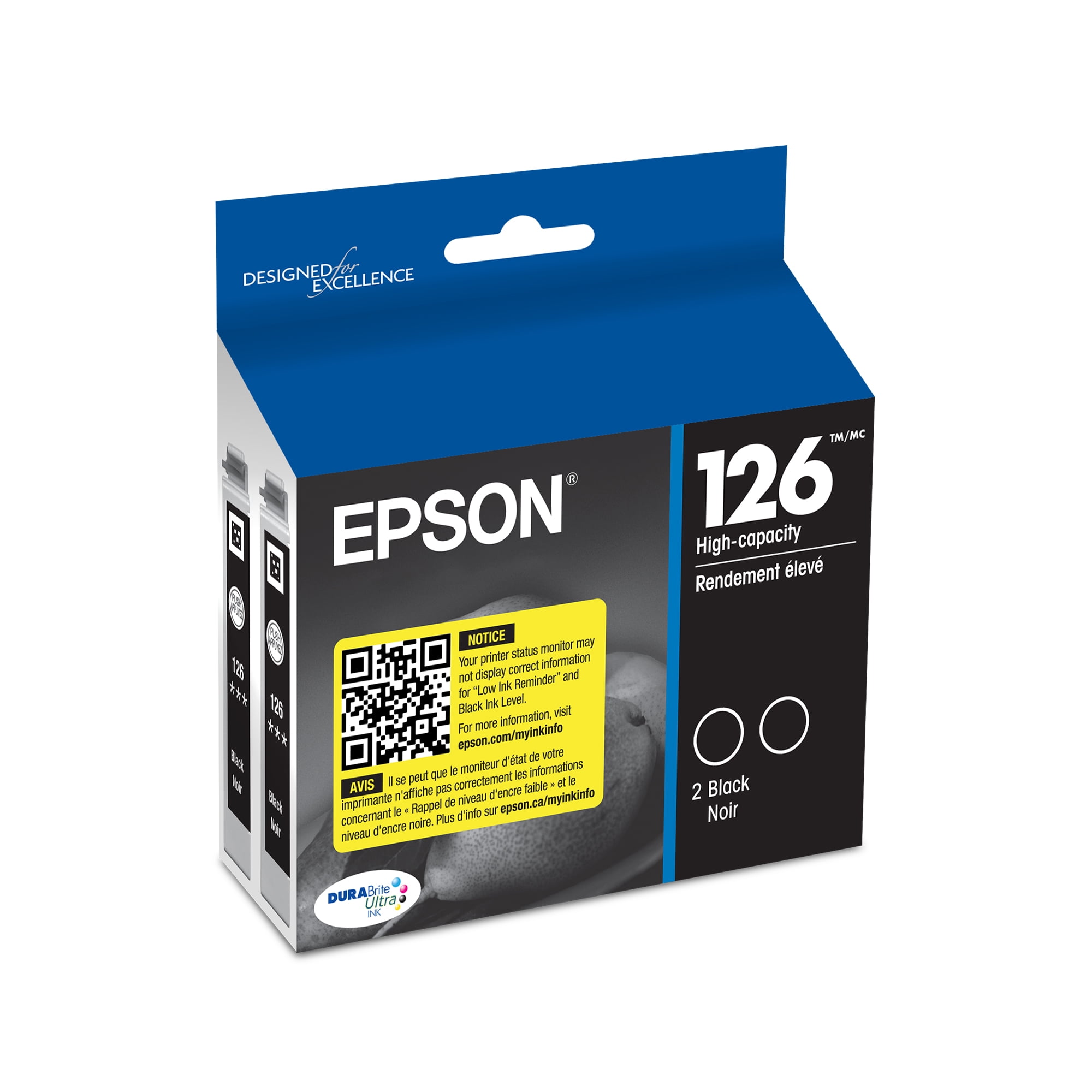EPSON 126 DURABrite Ultra Ink Black Dual Cartridge For WF-3520, WF-3530, WF-3540, WF-520, WF-545, WF-630, WF-633, WF-635, WF-645, WF-7010, WF-7510, WF-7520, WF-840, WF-845 and other select models