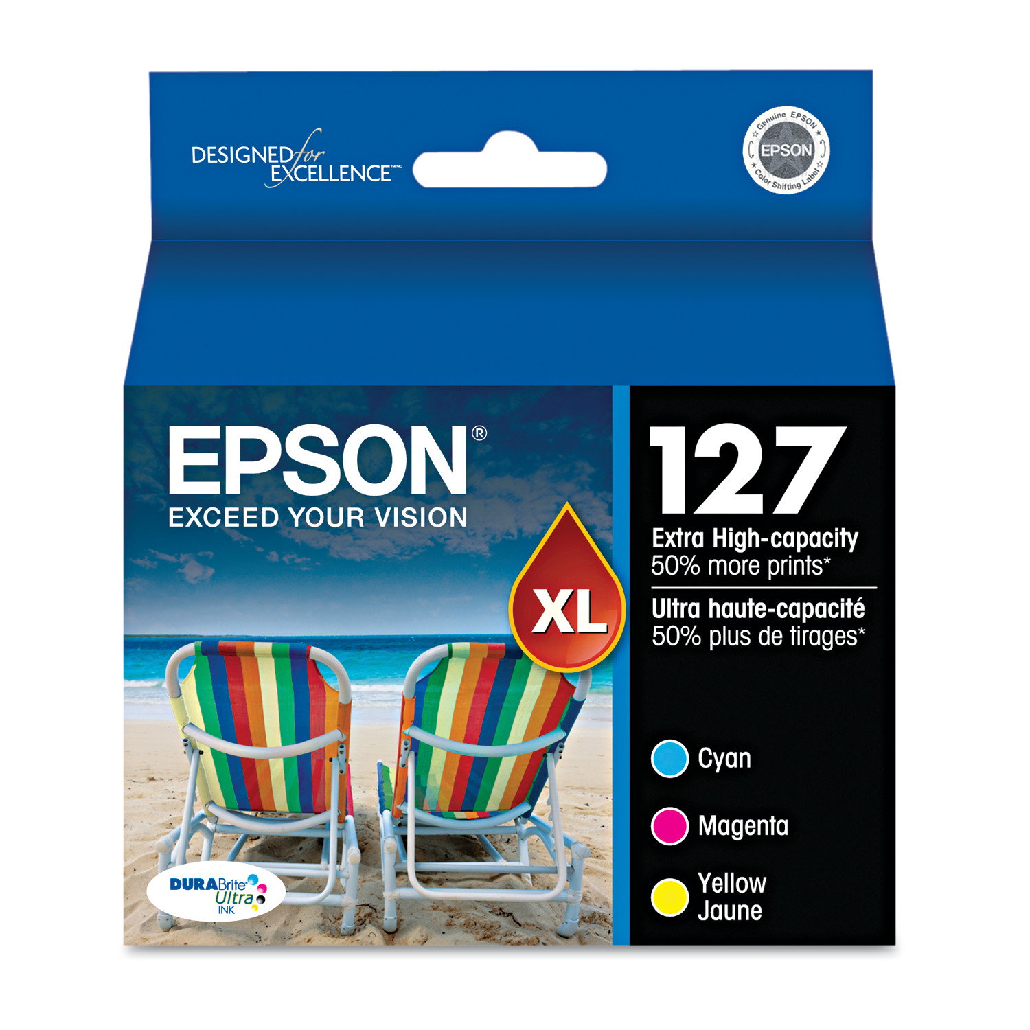 EPSON 127 DURABrite Ultra Ink Color Combo Pack For NX-530, NX-625,  WF-3520, WF-3530, WF-3540, WF-545, WF-60, WF-630, WF-633, WF-635, WF-645, WF-7010, WF-7510, WF-7520, WF-840, WF-845 - image 1 of 6