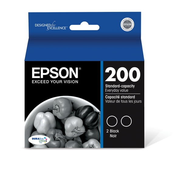 EPSON 200 DURABrite Ultra Ink Standard Capacity Black Dual Cartridge Pack (T200120-D2) Works with WorkForce WF-2520, WF-2530, WF-2540, Expression XP-200, XP-300, XP-310, XP-400, XP-410