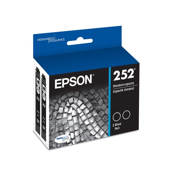 EPSON 252 DURABrite Ultra Ink Standard Capacity Black Dual Cartridge Pack (T252120-D2) Works with WorkForce WF-3620, WF-3640, WF-7110, WF-7610, WF-7620, WF-7710, WF-7720, WF-7210