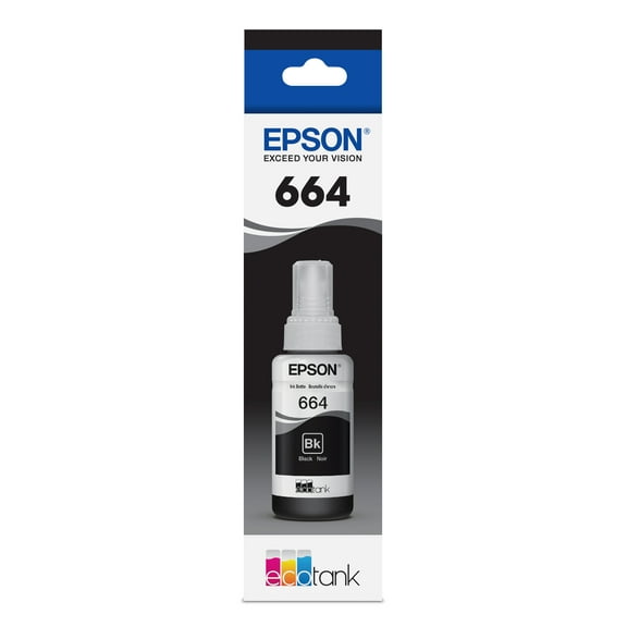 EPSON 664 EcoTank Ink Ultra-high Capacity Bottle Black (T664120-S) Works with EcoTank ET-2500, ET-2550, ET-4500, ET-4550, ET-2600, ET-2650, ET-3600, ET-16500