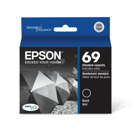 EPSON 69 DURABrite Ultra Ink Black  For CX-6000, CX-7000F, CX-7400, CX-8400, CX-9400, CX-9475, NX-400, NX-415, NX-510, NX-515,  WF-1100, WF-500, WF-600, WF-610, WF-615 and other select models