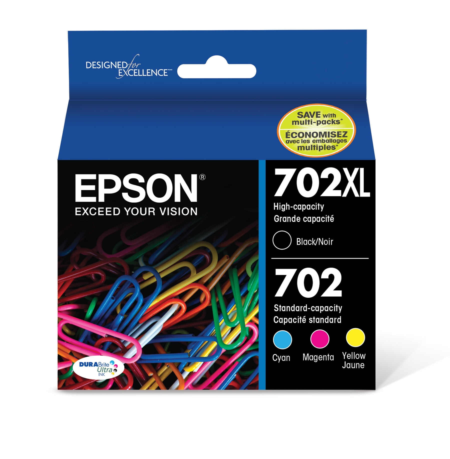 EPSON T702 DURABrite Ultra Genuine Ink High Capacity Black & Standard Color Cartridge Combo Pack