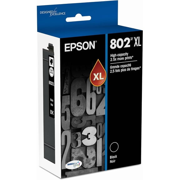 EPSON 802 DURABrite Ultra Ink High Capacity Black Cartridge (T802XL120-S) Works with WorkForce Pro WF-4720, 4730, 4734, 4740 (Sold without manufacturer warranty)