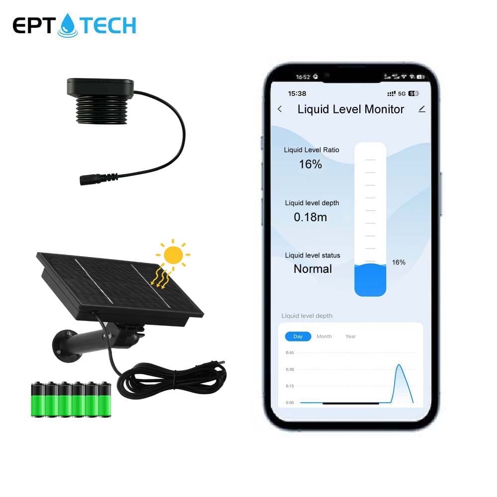 EPTTECH Smart TLC 2326-WF-S Solar Energy Tuya Smart Life Mobile APP Wireless WIFI Remote Ultrasonic Real-time Tank Level Monitor