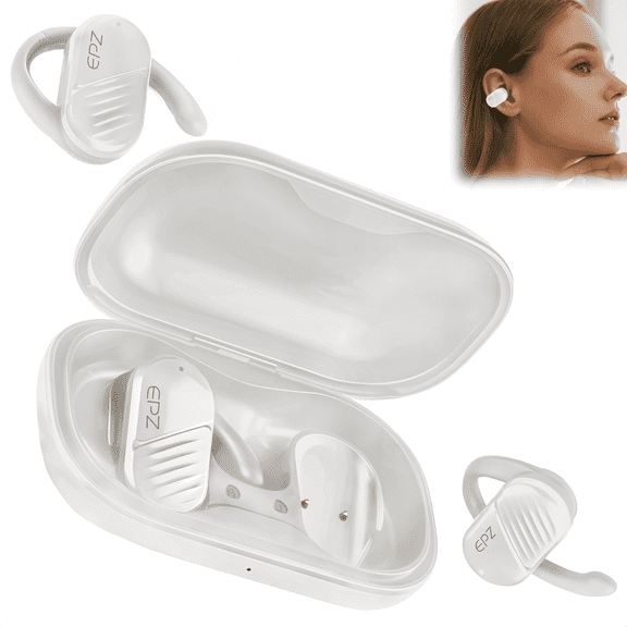 EPZ Bone Conduction Wireless Earbuds Headphones, Open Sweat Resistant Ultralight Sports Headphones with Microphone for Running, Cycling, Driving, Gym.(White)