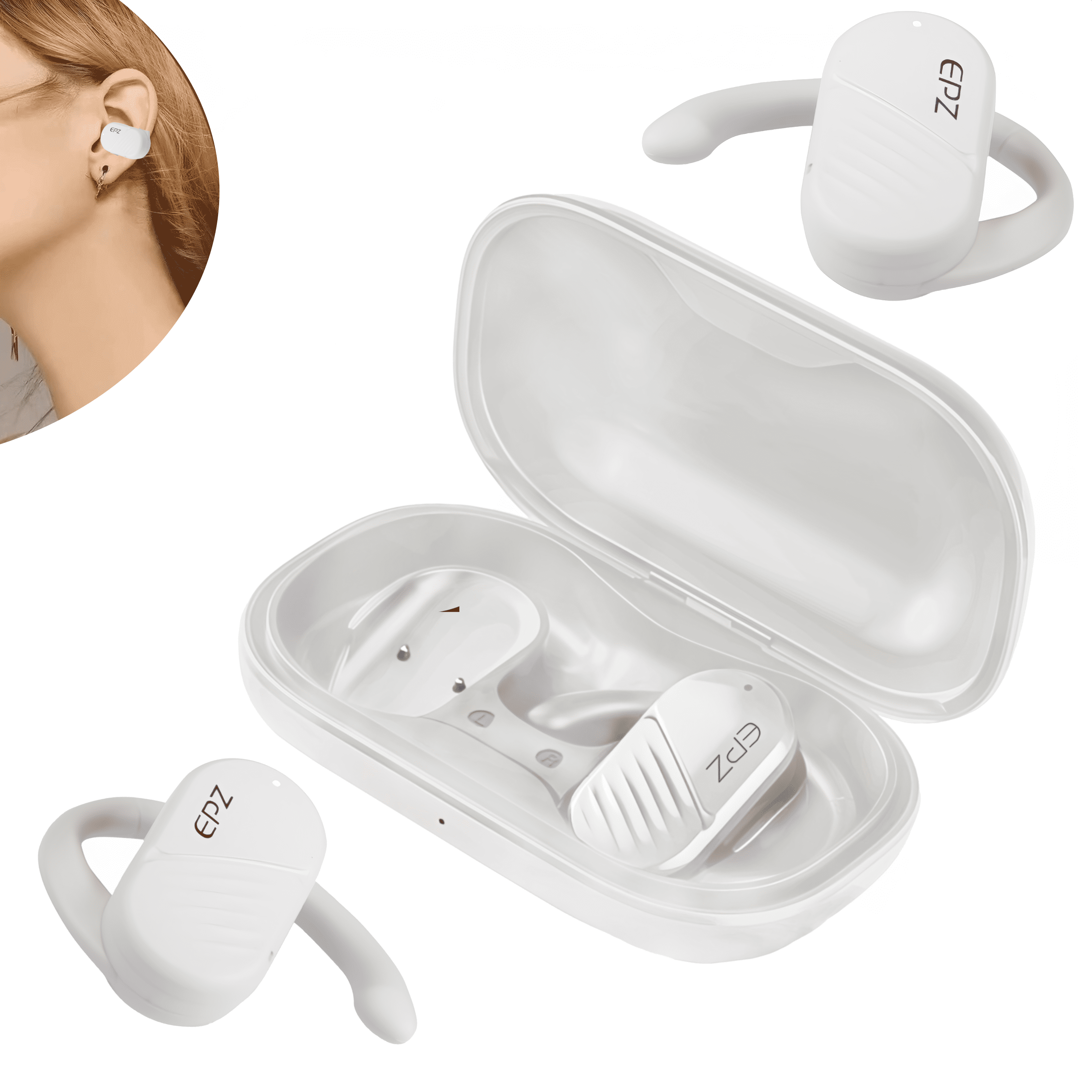 EPZ bone conduction headphones, wireless in-ear headphones with built-in , waterproof headphones, sweatproof sports headphones for running, cycling, hiking, gym, mountaineering and driving(White)