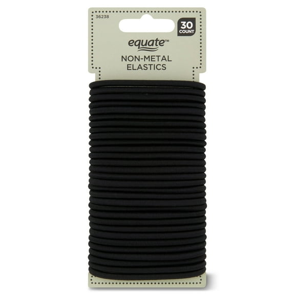 Equate Strong & Flexible Non-Metal Hair Tie Elastics, Black, 30 Count