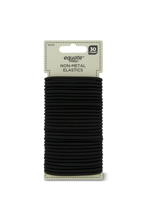 Strong & Flexible Non-Metal Hair Tie Elastics, Black, 30 Count