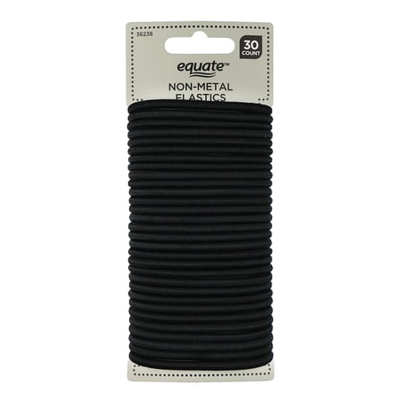 Equate Elastic Hair Ties, Non-Metal Strong & Flexible Design for Daily Hairstyling, Black, 30 Count