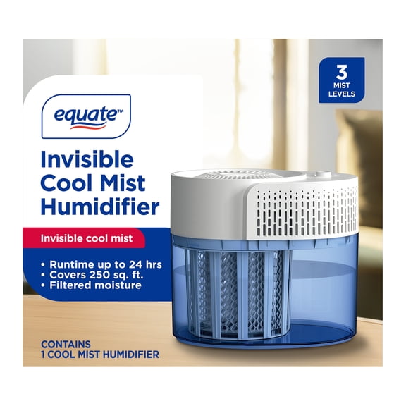 Equate Invisible Cool Mist Humidifier, 1.05 Gallon with Filter