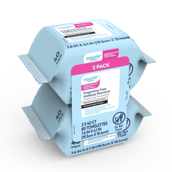 Equate Fragrance Free Makeup Remover Cleansing Towelettes, 80 Count