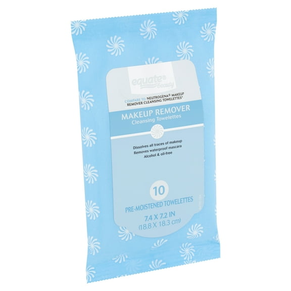 Equate Makeup Remover Cleansing Towelettes for Travel, 10 Wipes, Compare to Neutrogena® Makeup Remover Cleansing Towelettes
