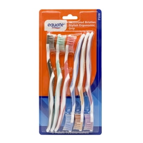 Equate Manual Toothbrushes with Contoured Bristles and Ergonomic Grip, Firm, 6 Count