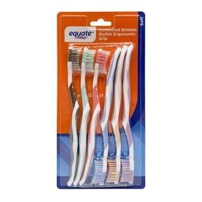 Equate Manual Toothbrushes with Contoured Bristles and Ergonomic Grip, Soft, 6 Count